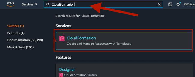 Login to your AWS Console and navigate to CloudFormation