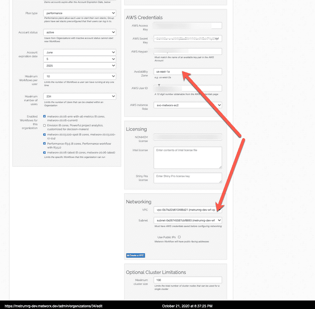 Modifying AZ in Organization Configuration