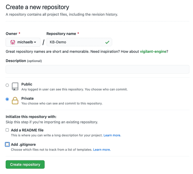 GitHub prompt to create new repository