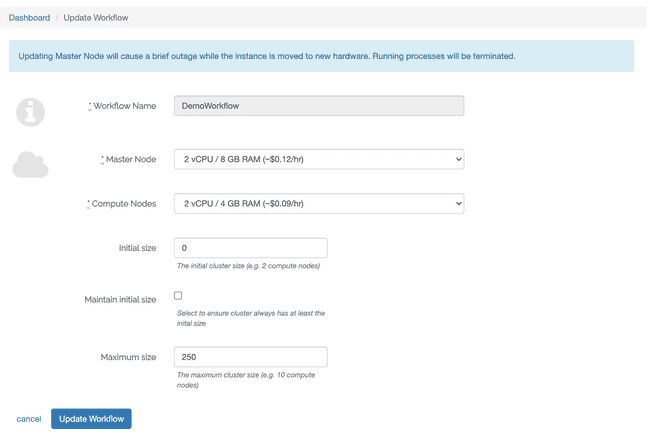 Update Workflow Screen